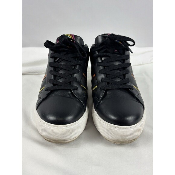 Kurt Geiger Laney Sneakers Black Leather Metallic Rainbow Piping Stripes 38.5 - Picture 15 of 15